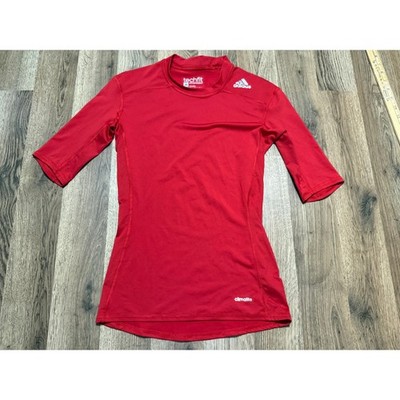 Adidas Techfit Compression Shirt Mens Small Red Base Layer Climalite Excellent