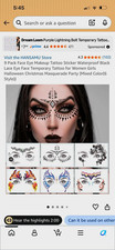 Lace Eye Temporary Tattoo Stickers 6 Pack Multicolor Halloween LW-008- 3packs