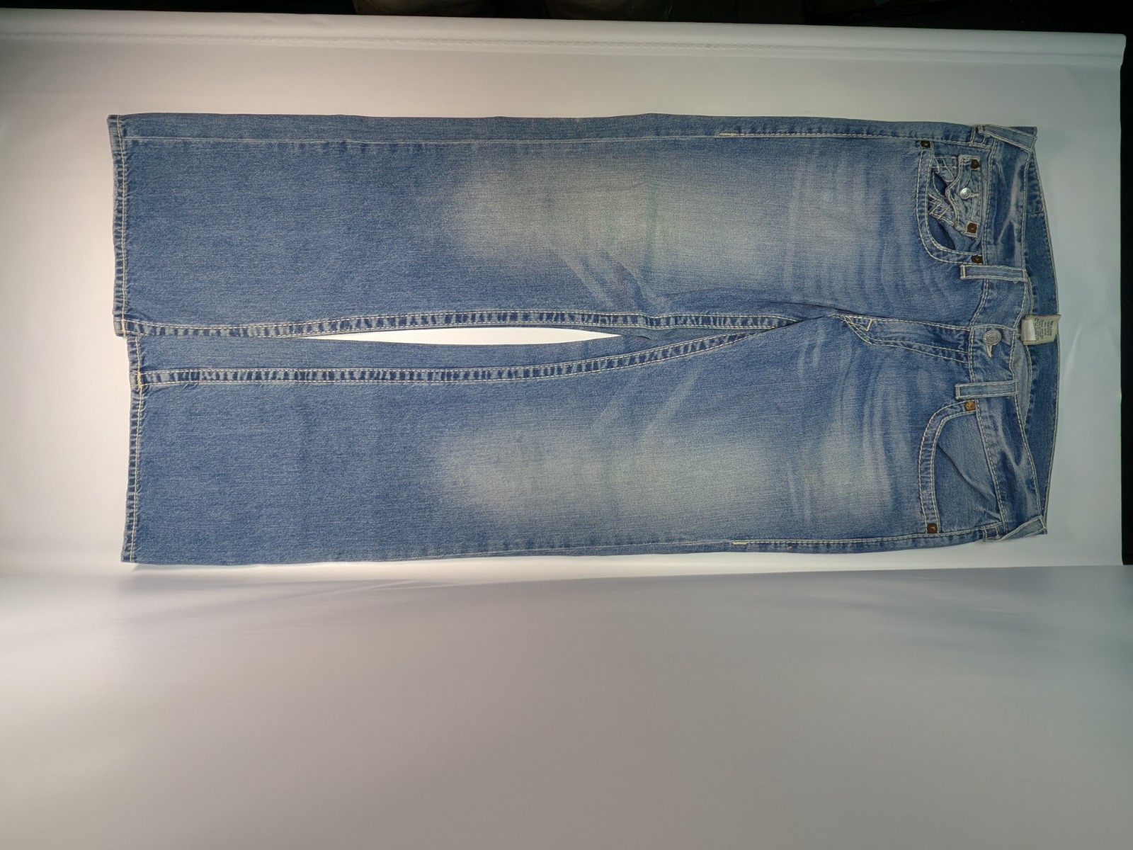 True Religion World Tour Super T Jeans Blue Brand Patch Size 38 Made in USA thumbnail 3