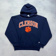 Vintage Russell Athletic Clemson Tigers Hoodie Men's Small Navy Blue Orange Y2K