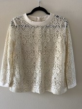 Banana Republic Women's Top Size M Ivory Lace Mesh Button Back Long Sleeve Sheer