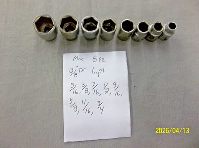 Mac Tools 8 Pc.  6pt Socket Set 3/8 Inch Drive SAE