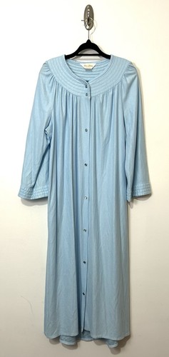 Dan Ellen Vintage House Coat Robe Size 2X Blue Maxi Fleece Pockets Grannycore - 第 1/7 張圖片