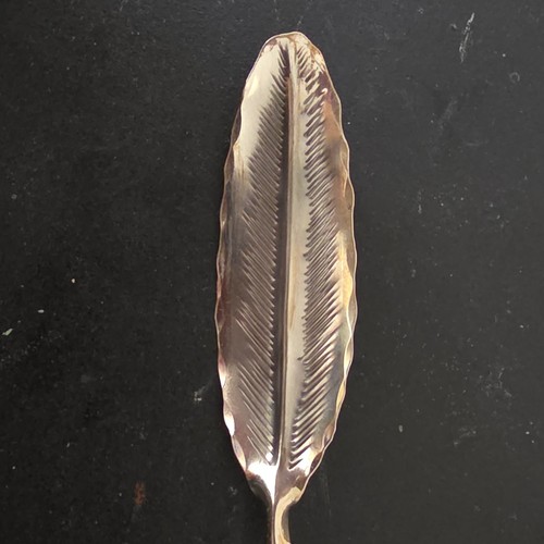 Signed Feather Shaped Silver-Tone Metal Brooch Pin, Nature Theme