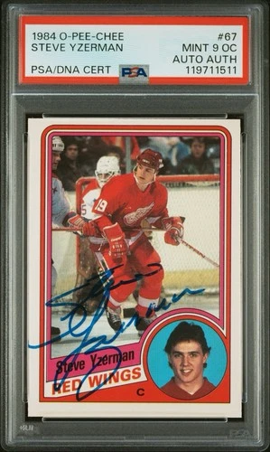 1984 O-PEE-CHEE OPC #67 STEVE YZERMAN RC ROOKIE PSA 9 AUTO (OC) HOF POP 4!