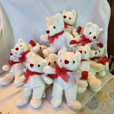 Lot of 16 Small White Plush Teddy Bear Stuffed Animals w/ Red Bow Rose