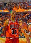 Dennis Rodman Bulls Finals Oil Painting Art Card Print Artist Signed 2/30