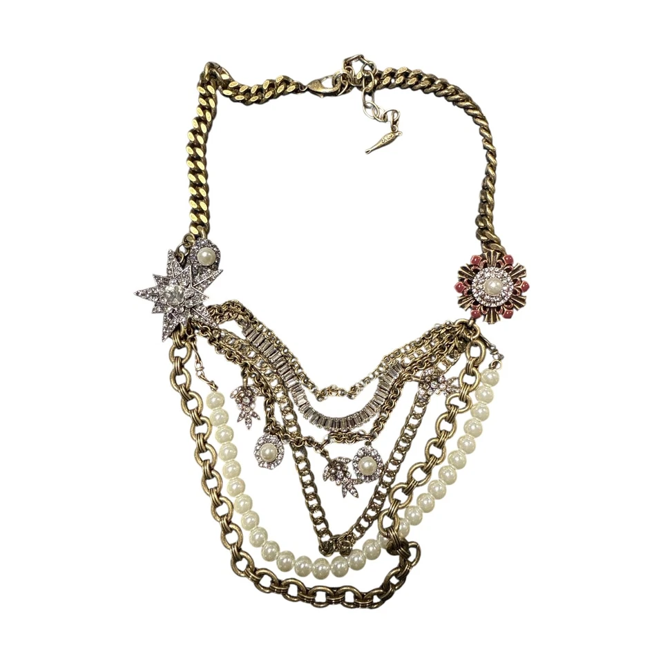 VINTAGE CHLOE & ISABEL Antique Gold Crystal & Pearl Bib Statement Necklace CI572 - Image 2 of 4