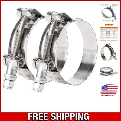 Reliable 2-Pack 1.75 Inch Stainless Steel T-Bolt Hose Clamps - 2.01 to 2.32 Inch