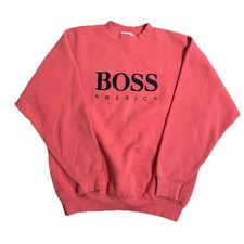Mens Vintage 90s Boss America Red Embroidered Pullover Crewneck Sweatshirt Large
