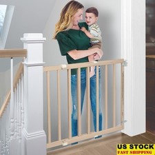 Wood Baby Safety Gate Extra Wide Child Safety Stairway Swing Gate 30in Tall New