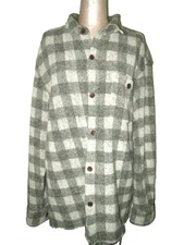 TRUE GRIT GRAYED-GREEN PLAID BERBER FLEECE L/S UNISEX PLAID BIGSHIRT SZ XL EXC!