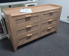 Next Julian Bowen Brown Sydney Faux Rattan 6 Drawer Wide Chest Brand New