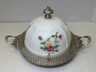 Antique M. S. Benedict Silver Plated & Painted Milk Glass Caviar Dish c1890-1905