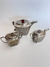 Antique Anglo Indian Kashmir Sterling Silver Teapot w/ 2 Silver Plated Small pot
