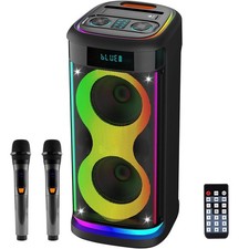 Wireless Party Speaker Picnic TWS Treble Bass Mic  LED Light Speaker w/Remote