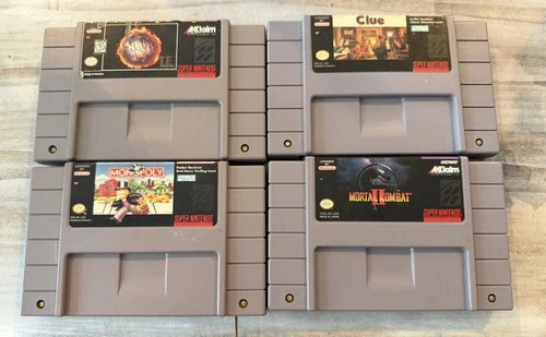 Lot Of 4 Nintendo sNES Games Mortal Kombat 2, Clue, NBA Jam, Monopoly TESTED