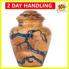 Handcrafted Blue Wooden Urn for Human Ashes - 20 Cu In Polished Memorial Tribute