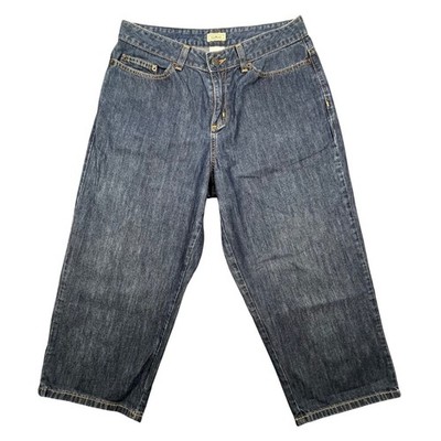 LL Bean Blue Denim Crop Wide Leg Pima Cotton Blend Jeans Women 10 PET