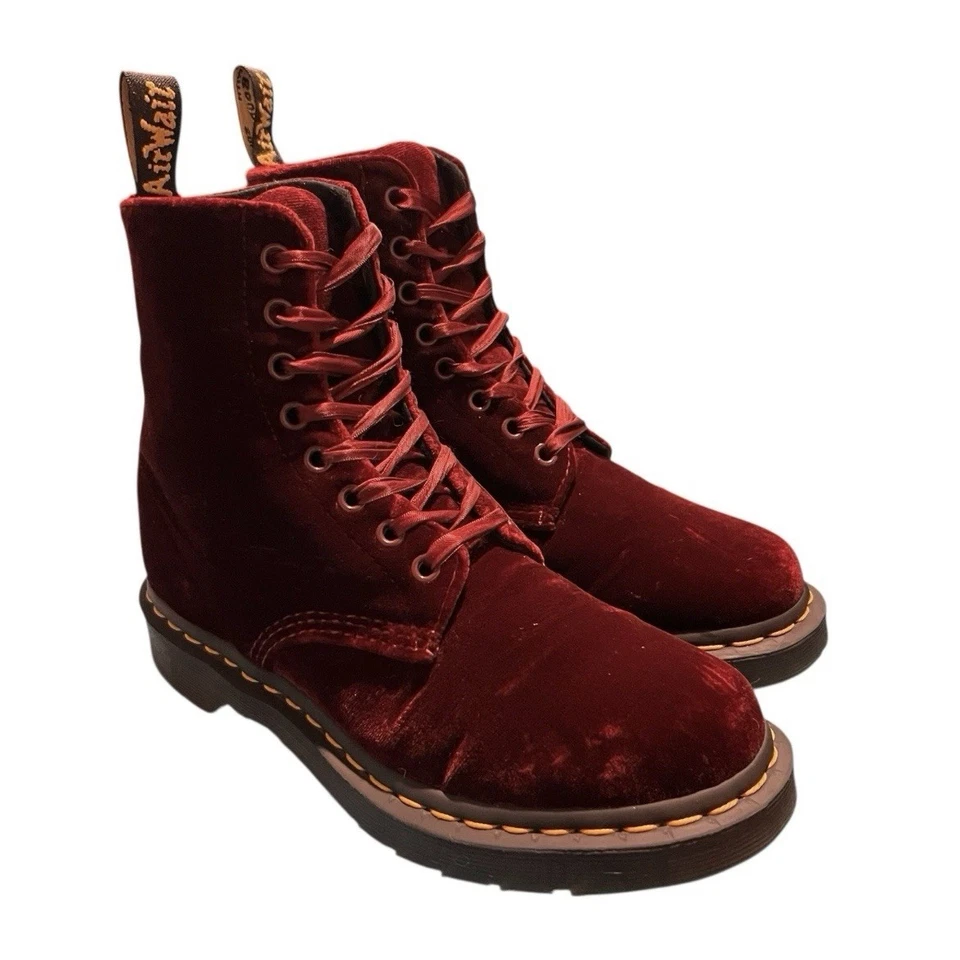 Botas Dr Martens Page 1460 Terciopelo Cereza Mujer Talla 6 Gótico Grunge 8 Ojos Pascal Foto 2 de 4