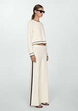 NWT MANGO MNG $90 ECRU CONTRAST SIDE STRIPE KNITTED TROUSER PANTS SZ S SMALL