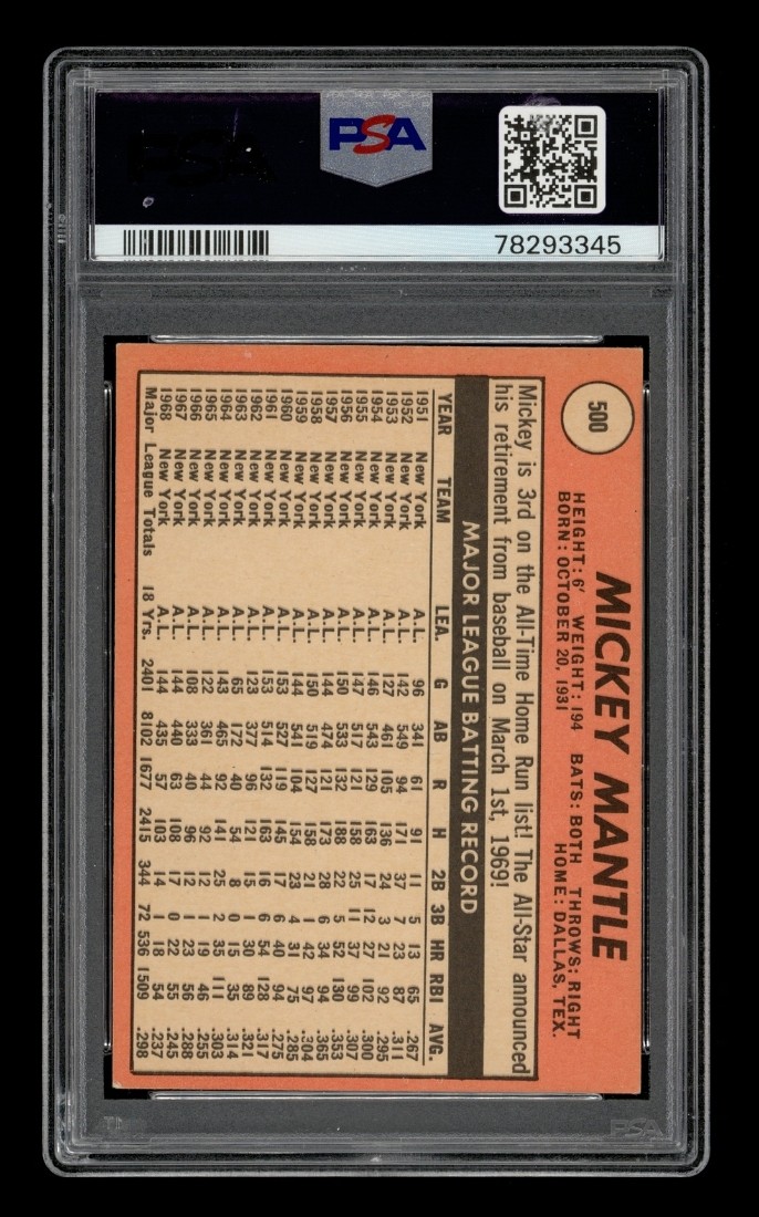 1969 Topps Set-Break #500 Mickey Mantle Last Name In Yellow PSA 5 EX view 2