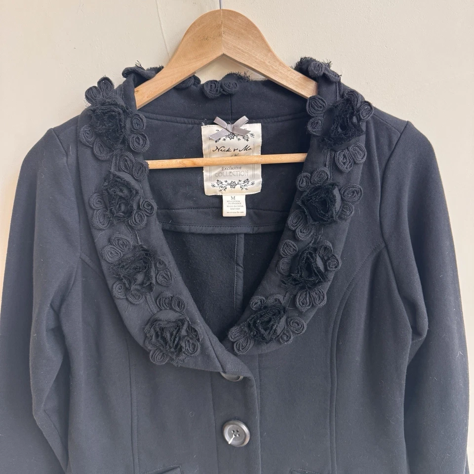 Nick and Mo Anthropologie Black V Neck Long Sleeve Knit Jacket Womens Size M - Image 3 of 4