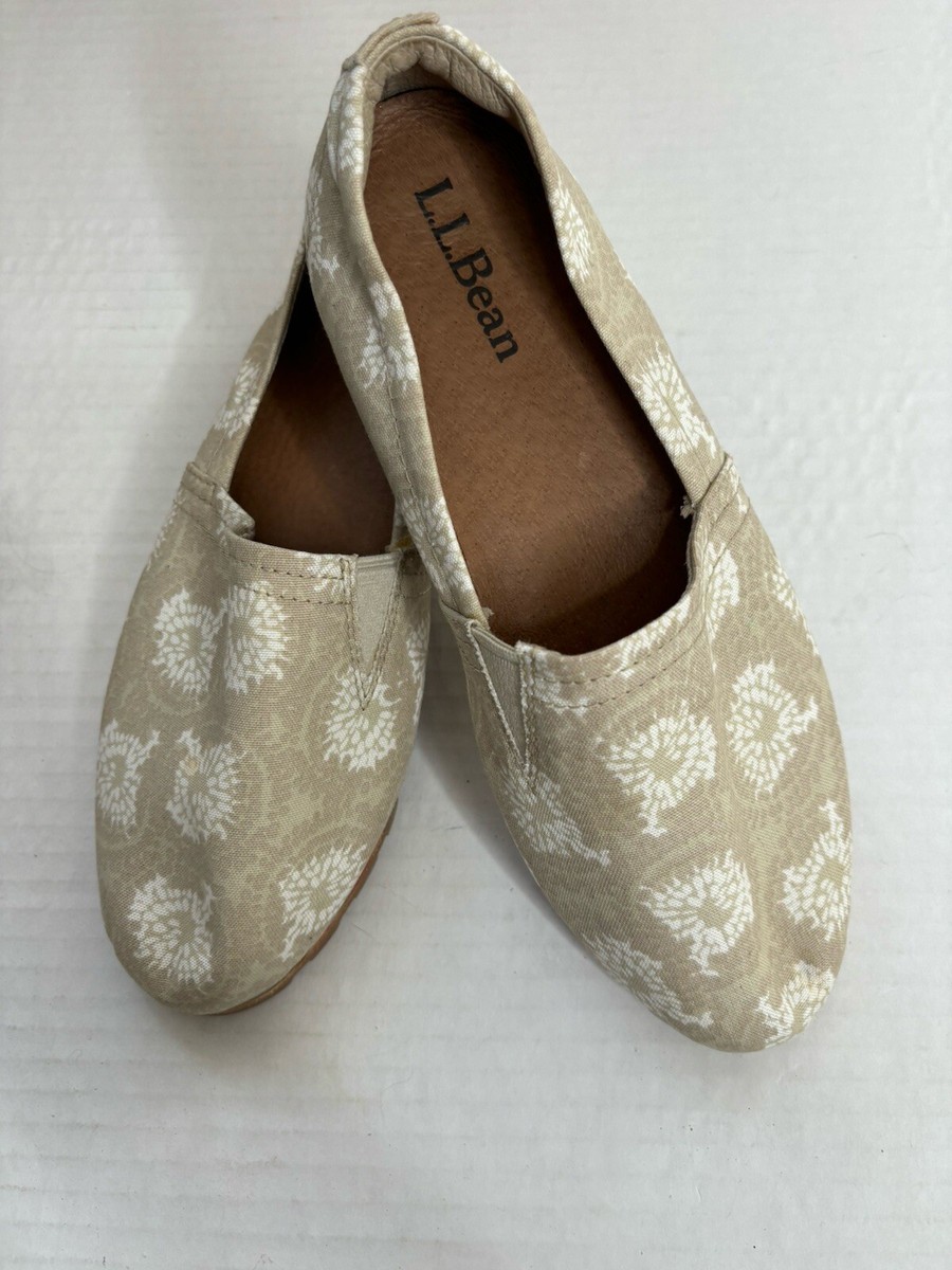 LL Bean Shoes Women M Slip On Flats Taupe Canvas Almond Toe