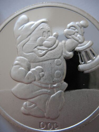 1 OZ .999 SILVER SNOW WHITE 7 DWARFS DOC 50TH ANNIVERSARY DISNEY PROOF COIN+GOLD - Picture 3 of 11