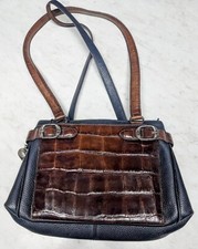 Brighton Purse Handbag Organizer Black Brown Leather Crocodile Pattern EUC