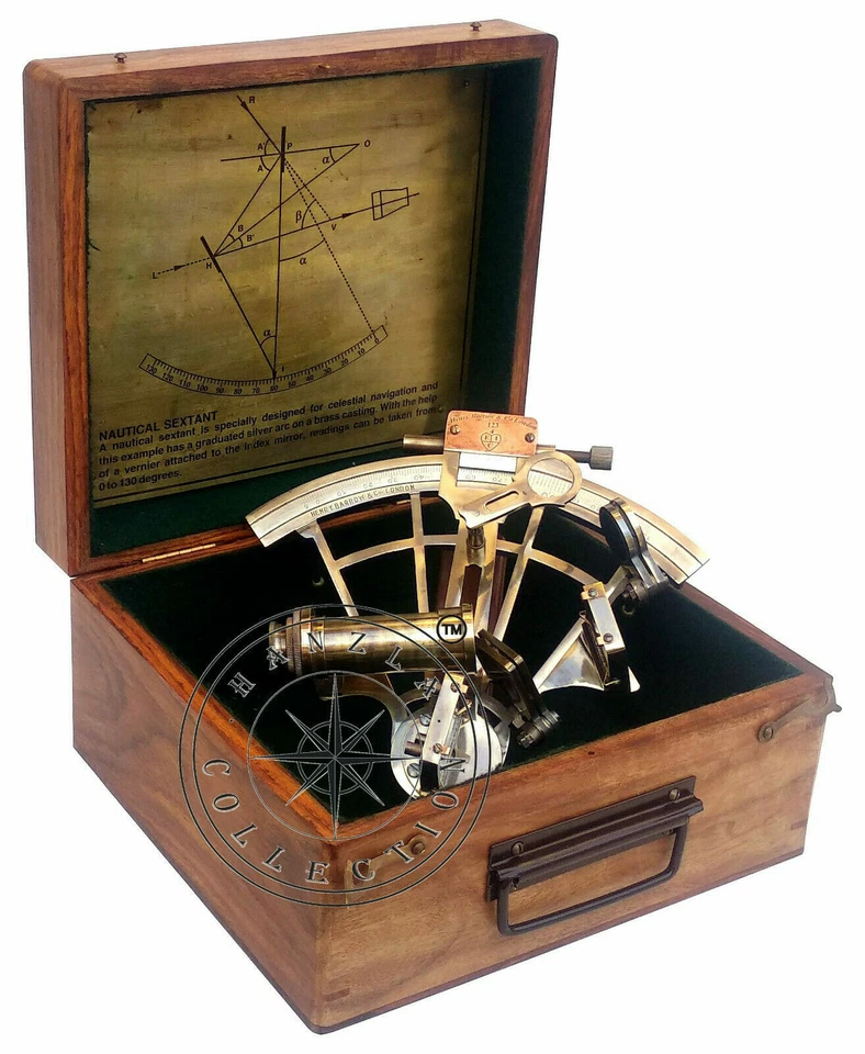Antique Heavy German Working Sextant 8" Marine Nautical Collectible W Wooden Box - Image 2 of 4