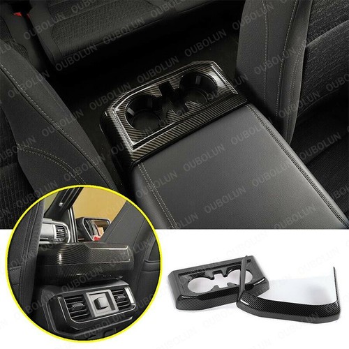 2pcs Carbon Inner Rear Cup Holder Trim Cover Panel Kit For Ford F-150 2021-2024 - Picture 12 of 12