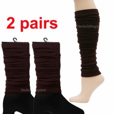 2 Pair Brown Leg Warmers Women Boots Cuff Warmer Ribbed Stretch Knee Leg Socks