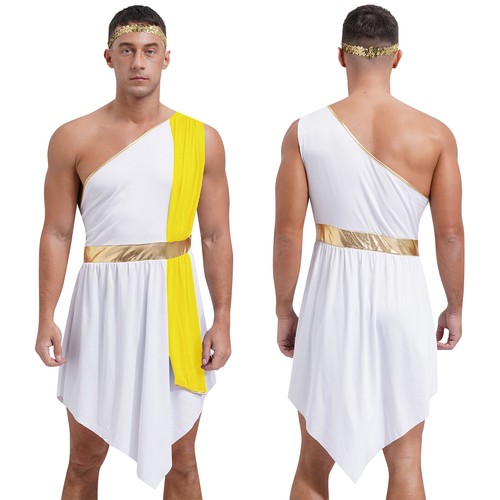 Men Dress Up Greek Toga Caesar Dresses With Headband Grecian Robe Masquerade - Picture 18 of 27
