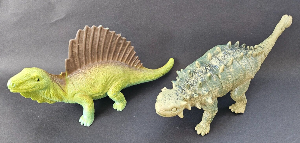 2 Green Dinosaur Toys: 6" Dimetrodon & 7" Ankylosaurus