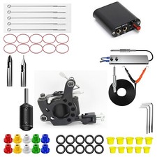 Complete Tattoo Kit for Beginners Power Supply 1 Black Ink 5 Needles Pro Machine
