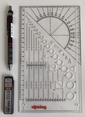 Rotring Tikky Druckbleistift schwarzer Schaft 0,5 mm & 12 HB Minen & Winkelmesser