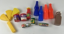 Vtg 80s Realistic Play Food Lot Canned Food Cans Cheese Butter Milk Icing Bottle