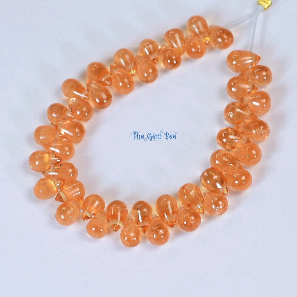 Gem Grade Orange Spessartite Mandarin Garnet Smooth Teardrop Briolette Bead 3" - Image 2 of 4