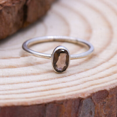 Elegant Smoky Quartz Oval Cut Gemstone 925 Sterling Silver Women Handmade Ring