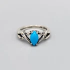 Vintage Sterling Silver Marquise Turquoise Criss Cross Shank Ring Sz 4 3.2g