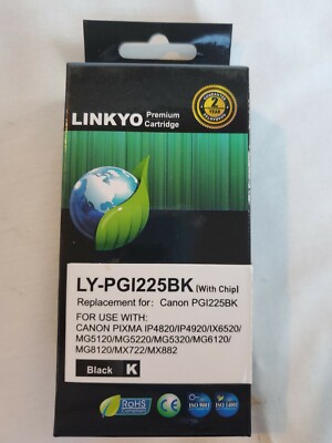 4  LINKYO BLACK INK CARTRIDGE LY-PGI225BK W/Chip For CANON PG1225BK - 04/2018