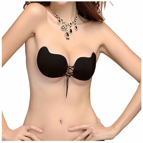 Women's Strapless Invisible Bra Backless Self-Adhesive Push Up Bras Black Nude - Picture 10 of 29