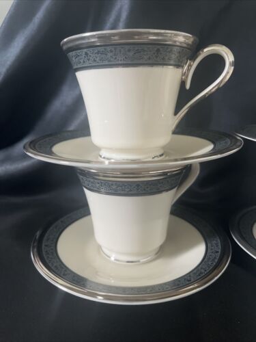 Lenox Fine China Moonlight Mood Footed Coffee Cup Saucer Ivory 4 Sets - Picture 2 of 7