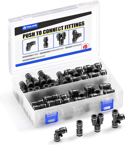 1/4 Inch OD Push to Connect Fittings Pneumatic Kit 40 Pcs High Pressure Easy Ins