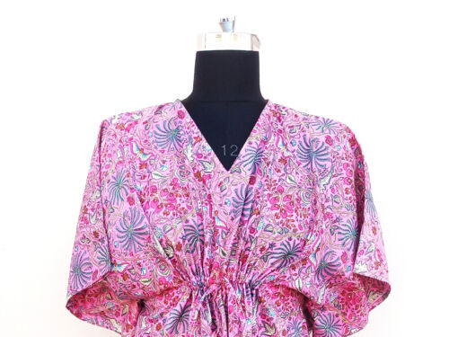 Pink Floral Indian Long Kimono Caftan Dress Caftan Sleepwear Night Gown Dressing - 第 1/2 張圖片