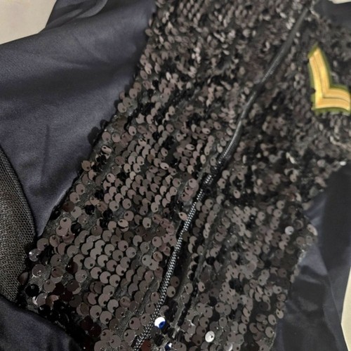 ✨ Weissmann Black Sequin Bodysuit with Military Patch - Size LC ✨ - Picture 5 of 13