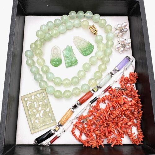 Lot de réparation de bijoux anciens vintage perles corail jade chinois asiatique - Photo 1 sur 8