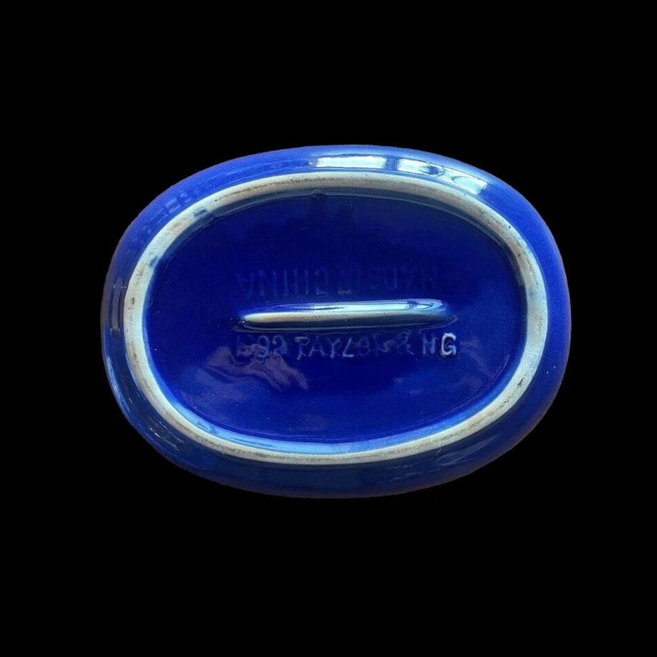 Raro juego de platos y tazones para servir tostador de pollo azul cobalto Taylor & NG 1992 Foto 3 de 4