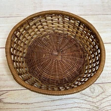 Vintage Low Brown Woven Wicker Rattan Bread Dinner Rolls Serving Storage Basket